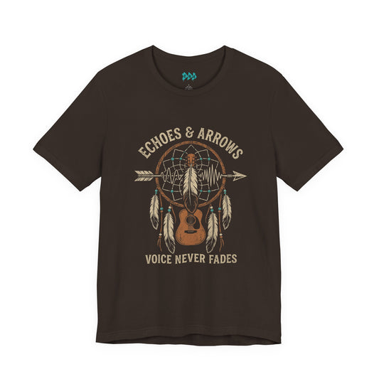 Echoes & Arrows Acoustic Guitar Dreamcatcher T-Shirt — "Voice Never Fades"