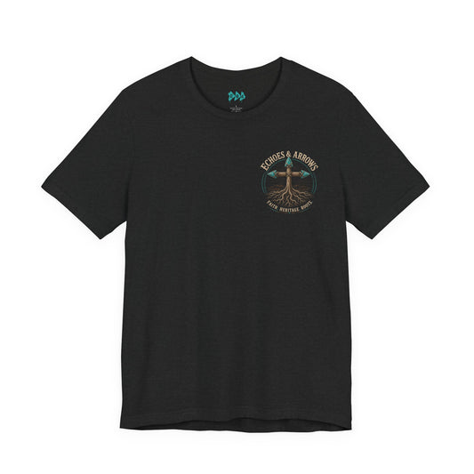 Echoes & Arrows 'Faith. Heritage. Roots.' T-Shirt — Tree Cross Logo Tee