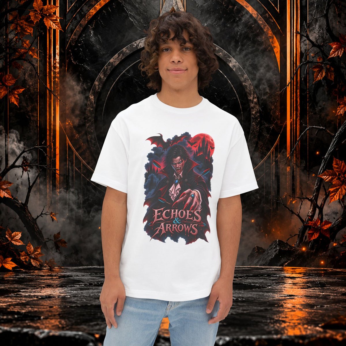 Oversized Boxy Fit -Echoes & Arrows Vampire Graphic Tee