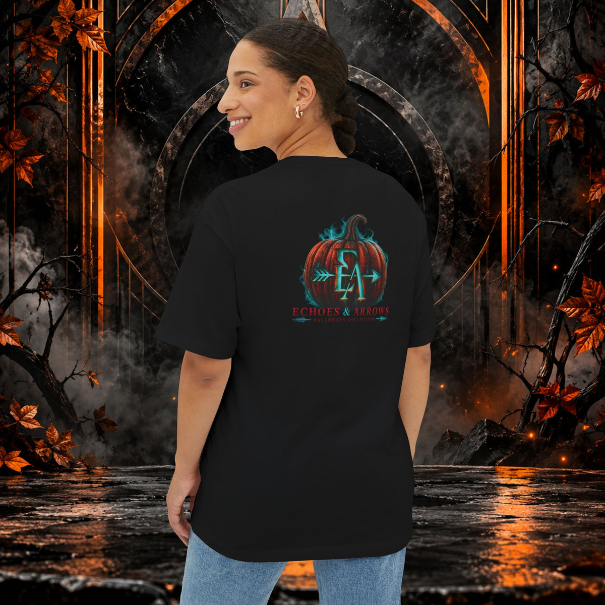 Oversized Boxy Fit -Echoes & Arrows Halloween Witch shirt