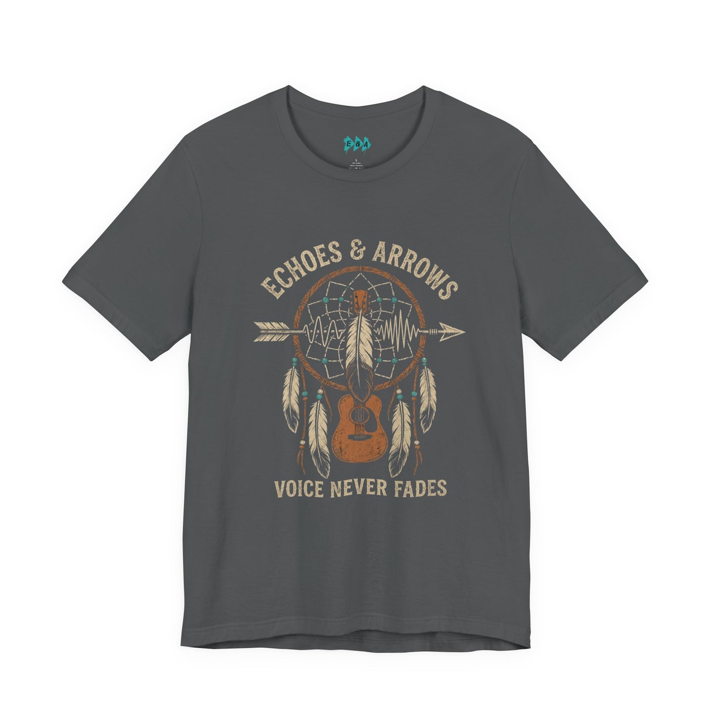 Echoes & Arrows Acoustic Guitar Dreamcatcher T-Shirt — "Voice Never Fades"