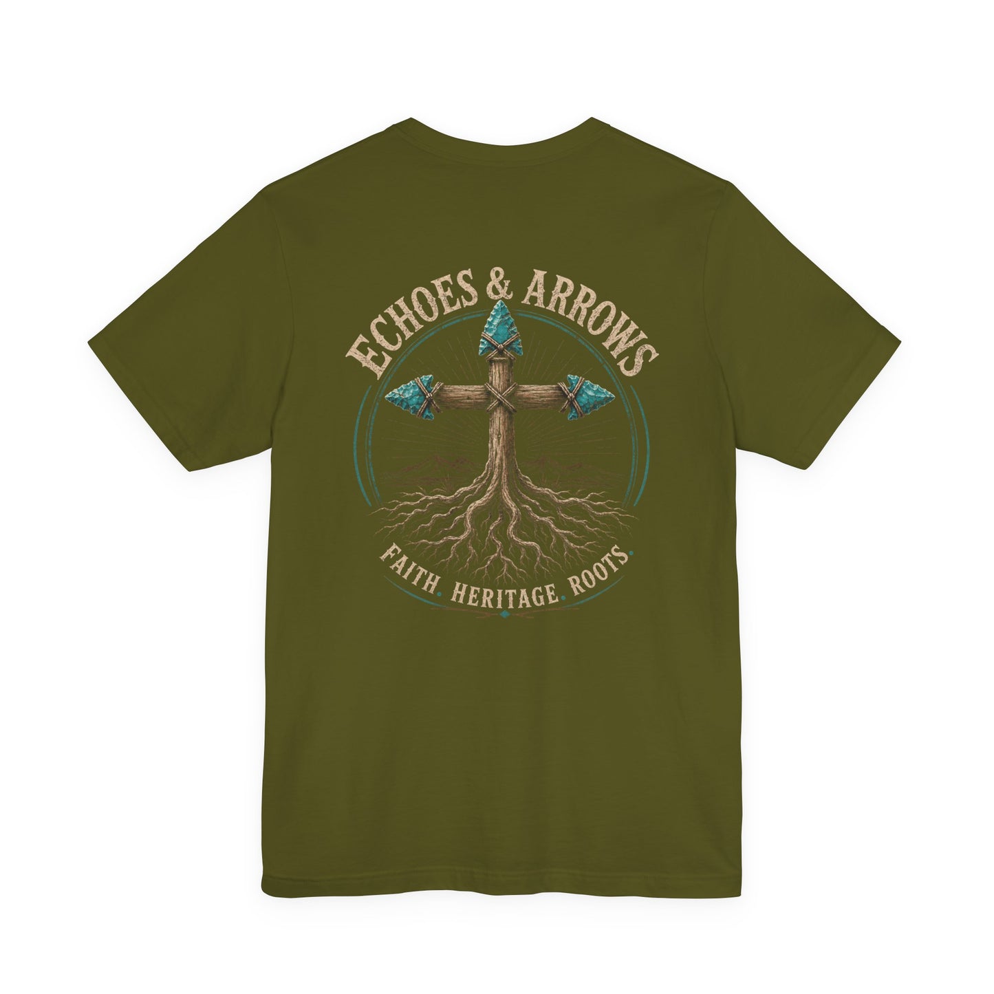 Echoes & Arrows 'Faith. Heritage. Roots.' T-Shirt — Tree Cross Logo Tee