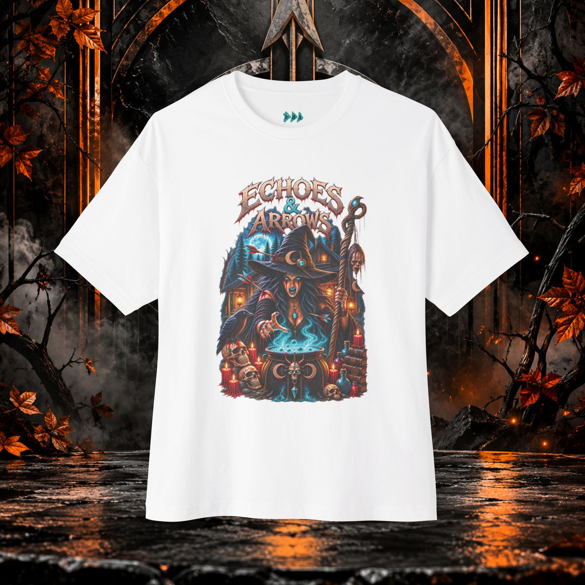Oversized Boxy Fit -Echoes & Arrows Halloween Witch shirt