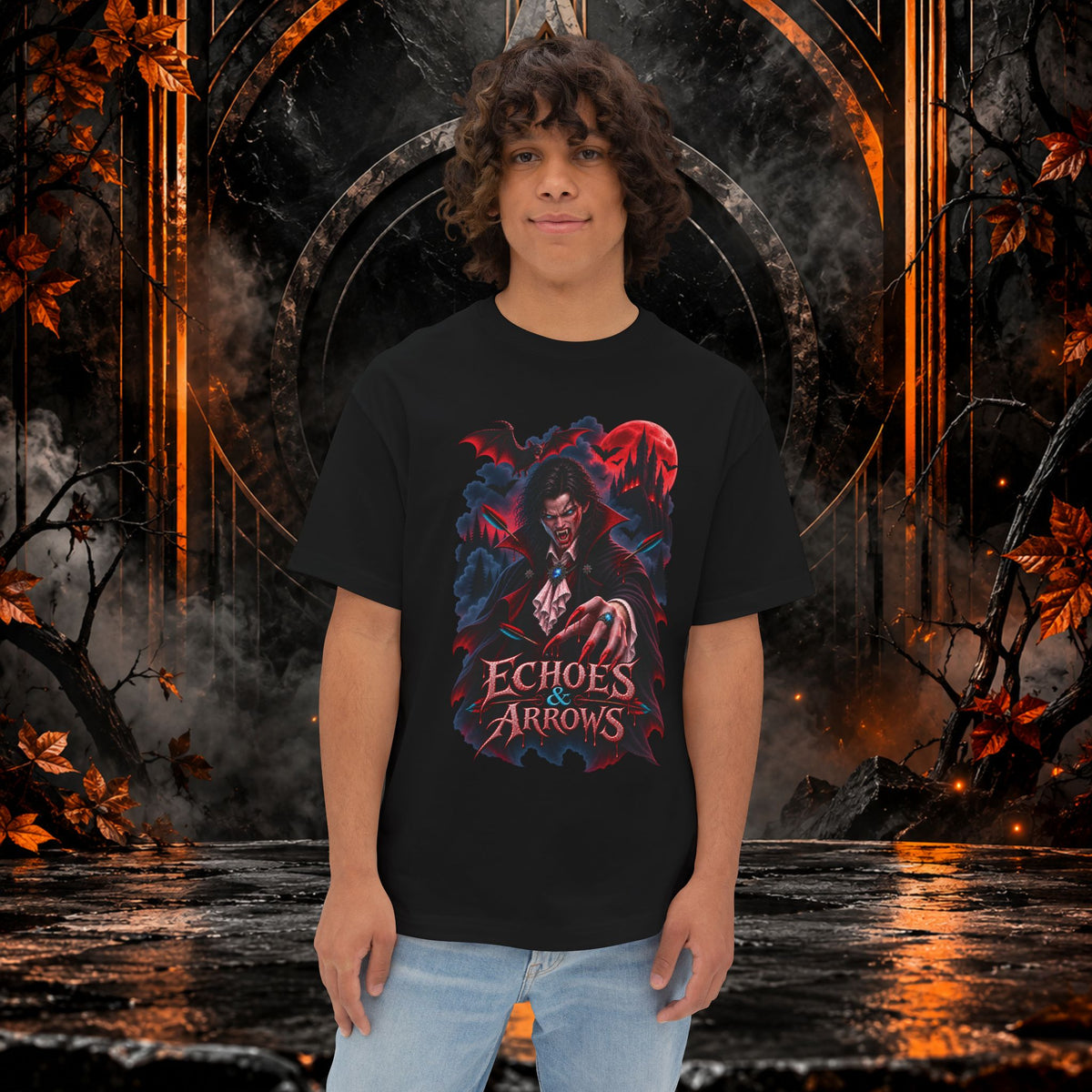 Oversized Boxy Fit -Echoes & Arrows Vampire Graphic Tee