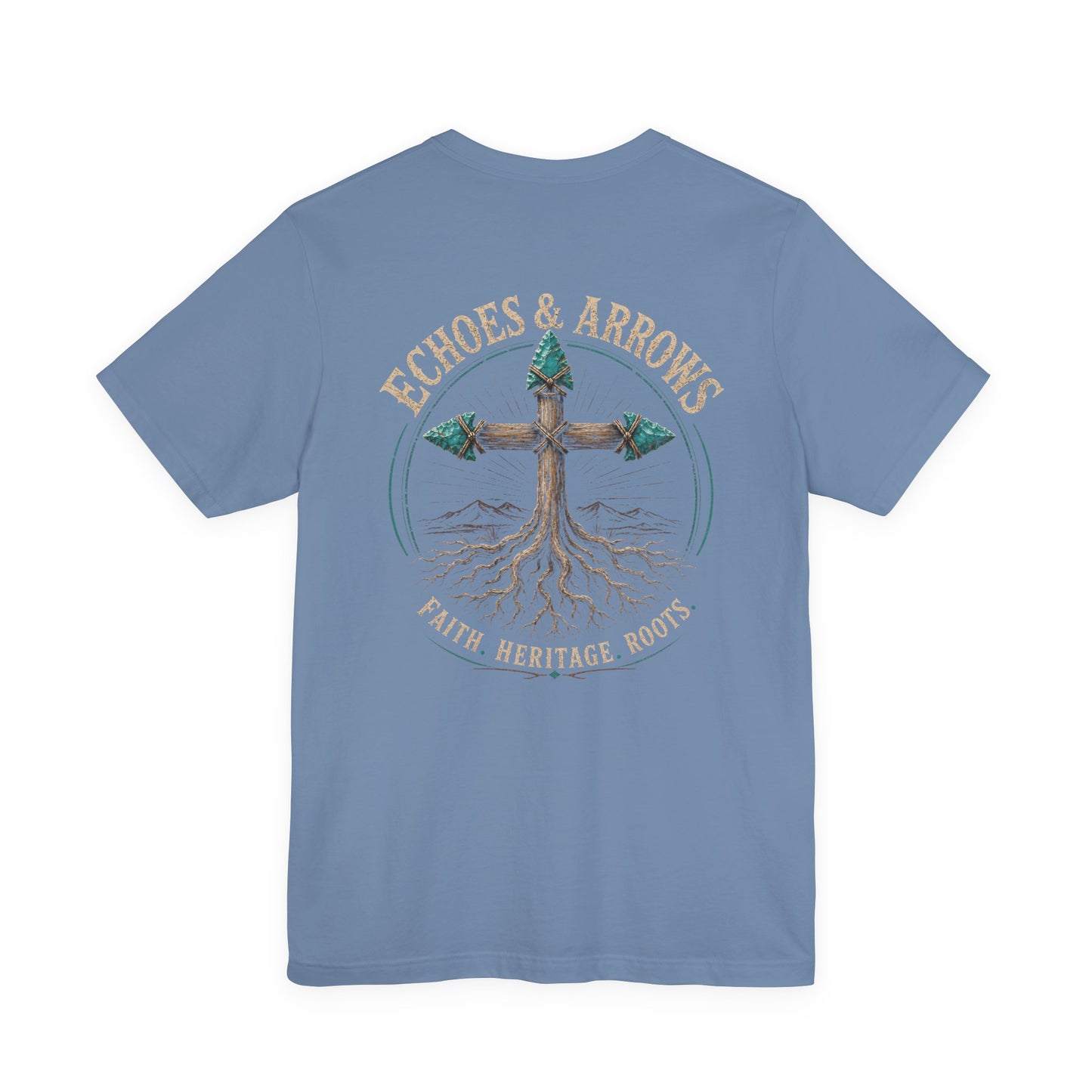 Echoes & Arrows 'Faith. Heritage. Roots.' T-Shirt — Tree Cross Logo Tee