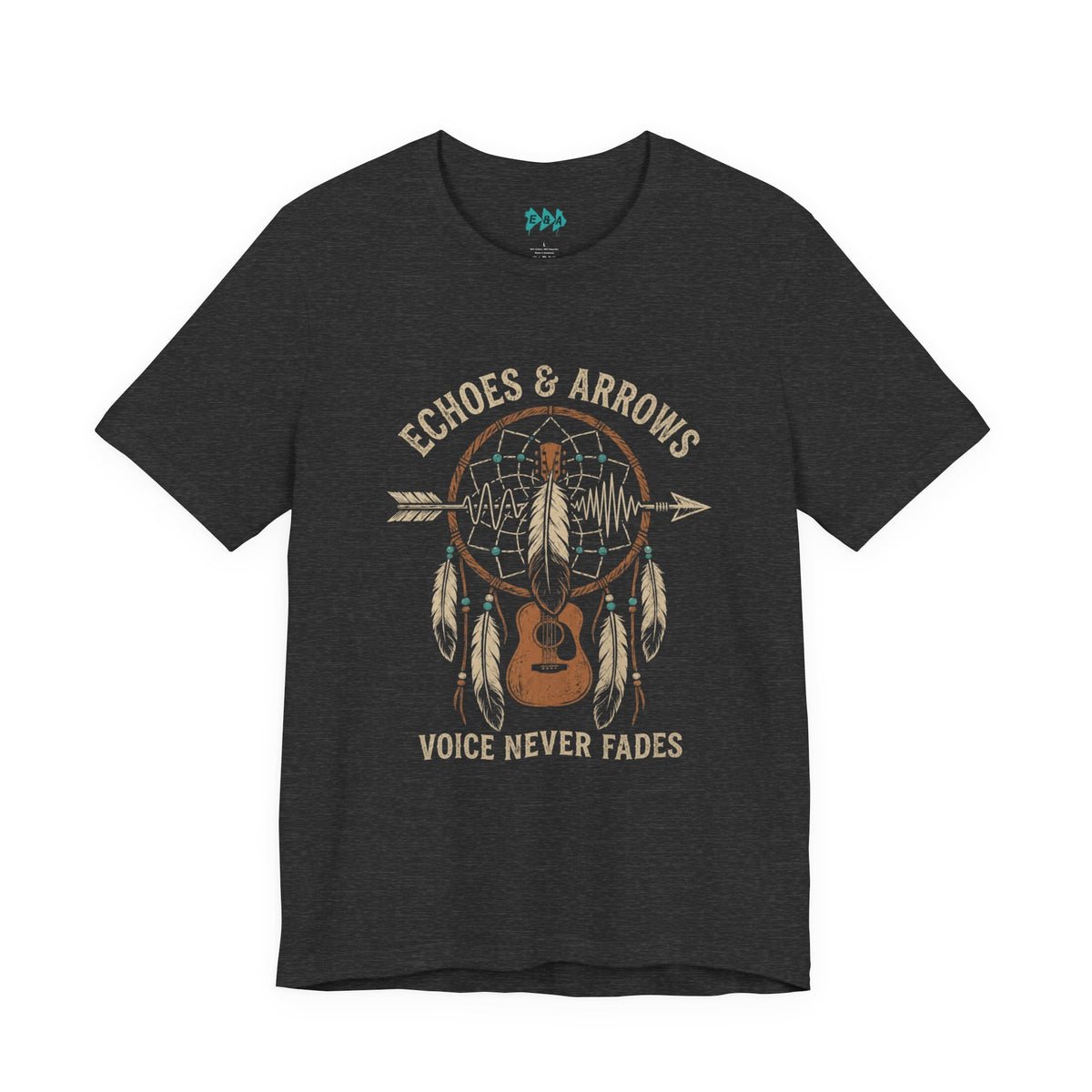 Classic Fit- Echoes & Arrows Acoustic Guitar Dreamcatcher T-Shirt — "Voice Never Fades"