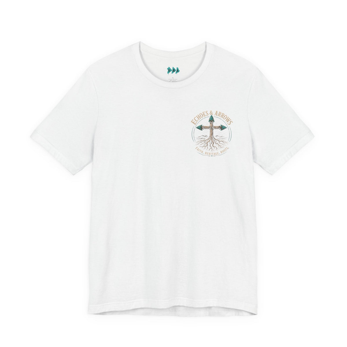 Classic Fit- Echoes & Arrows 'Faith. Heritage. Roots.' T-Shirt — Tree Cross Logo Tee