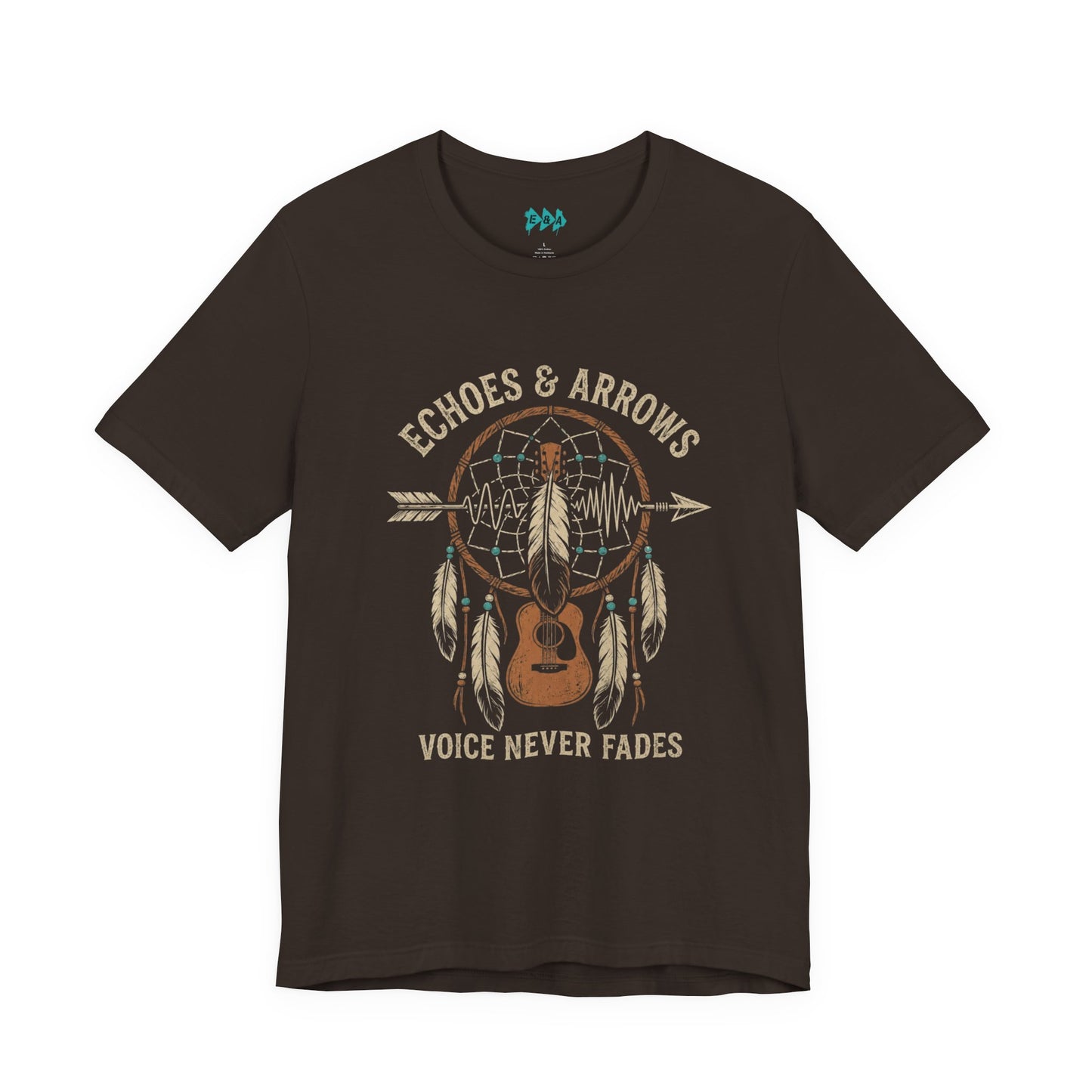 Echoes & Arrows Acoustic Guitar Dreamcatcher T-Shirt — "Voice Never Fades"