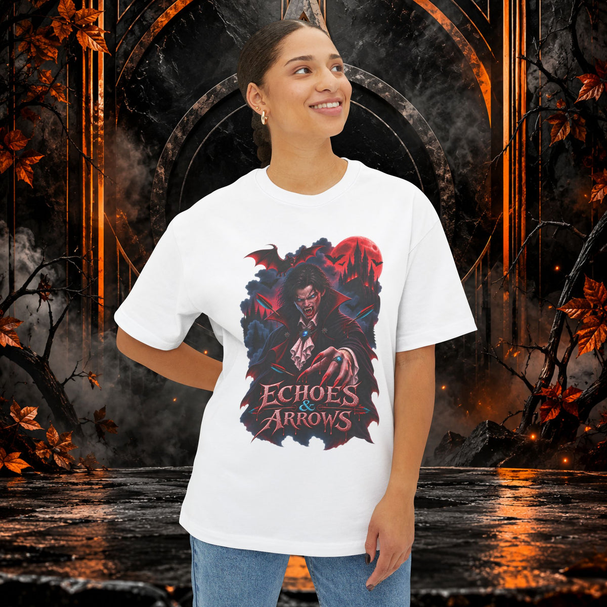 Oversized Boxy Fit -Echoes & Arrows Vampire Graphic Tee