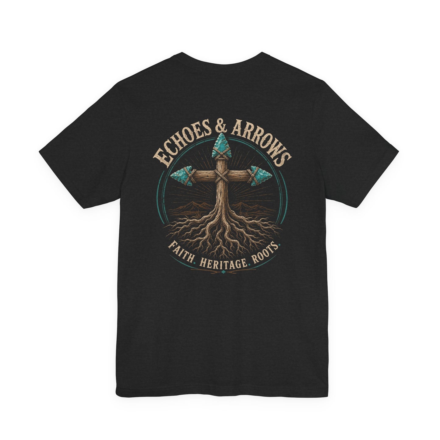 Echoes & Arrows 'Faith. Heritage. Roots.' T-Shirt — Tree Cross Logo Tee