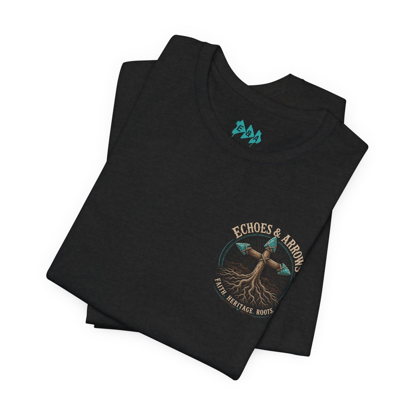 Echoes & Arrows 'Faith. Heritage. Roots.' T-Shirt — Tree Cross Logo Tee