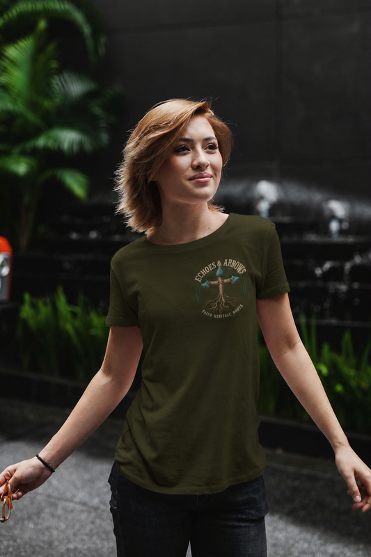 Echoes & Arrows 'Faith. Heritage. Roots.' T-Shirt — Tree Cross Logo Tee