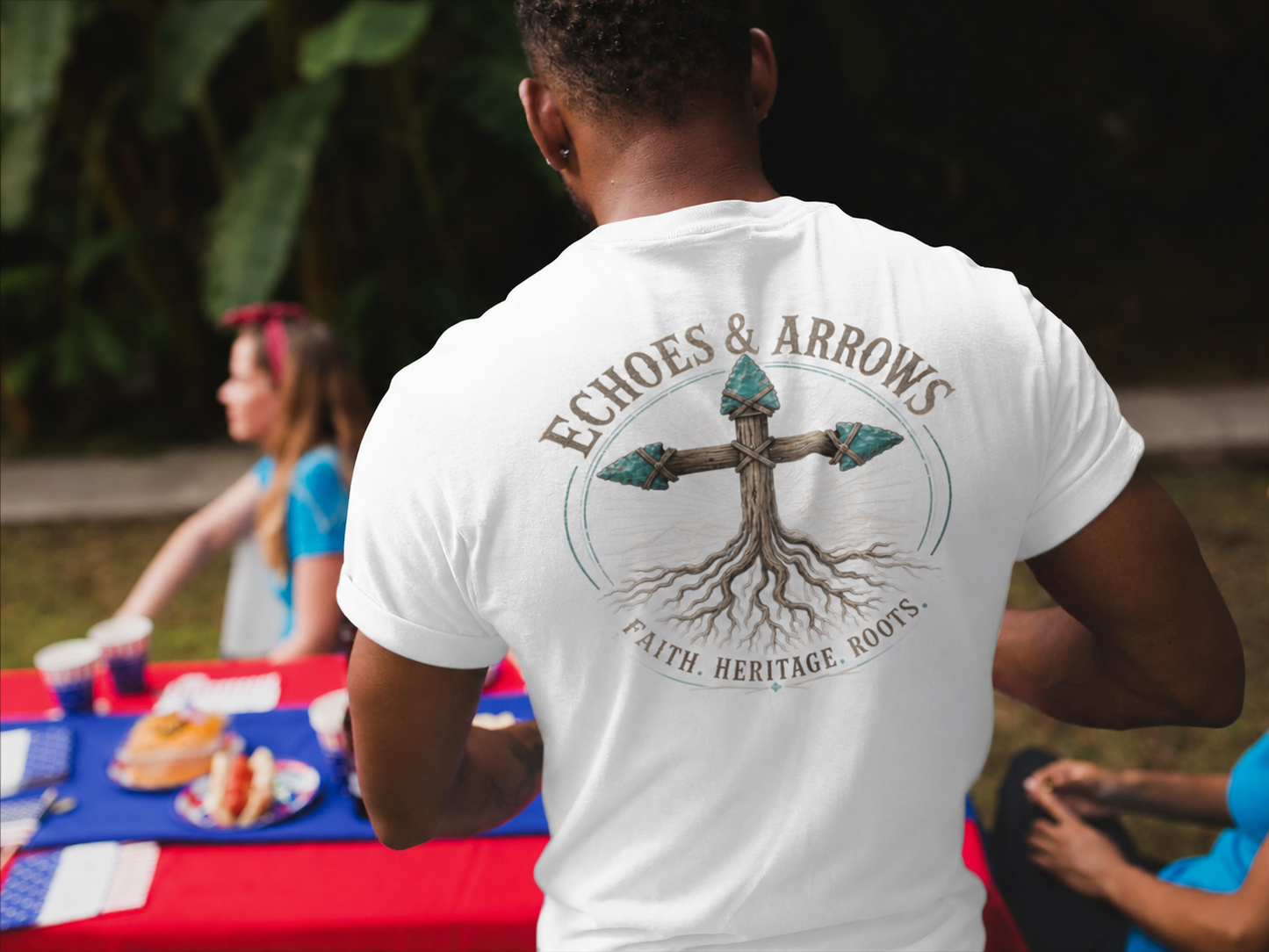 Echoes & Arrows 'Faith. Heritage. Roots.' T-Shirt — Tree Cross Logo Tee