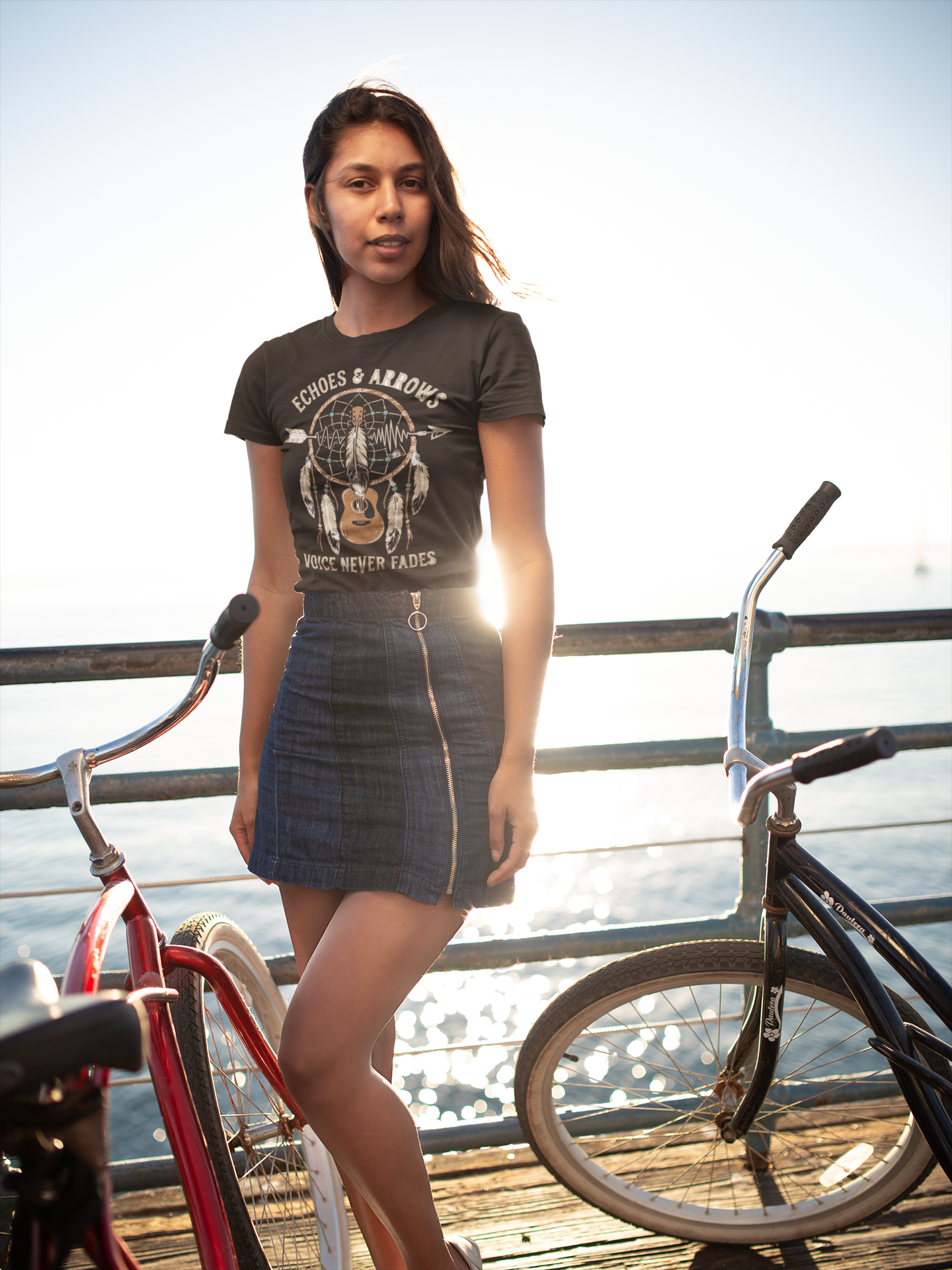 Echoes & Arrows Acoustic Guitar Dreamcatcher T-Shirt — "Voice Never Fades"