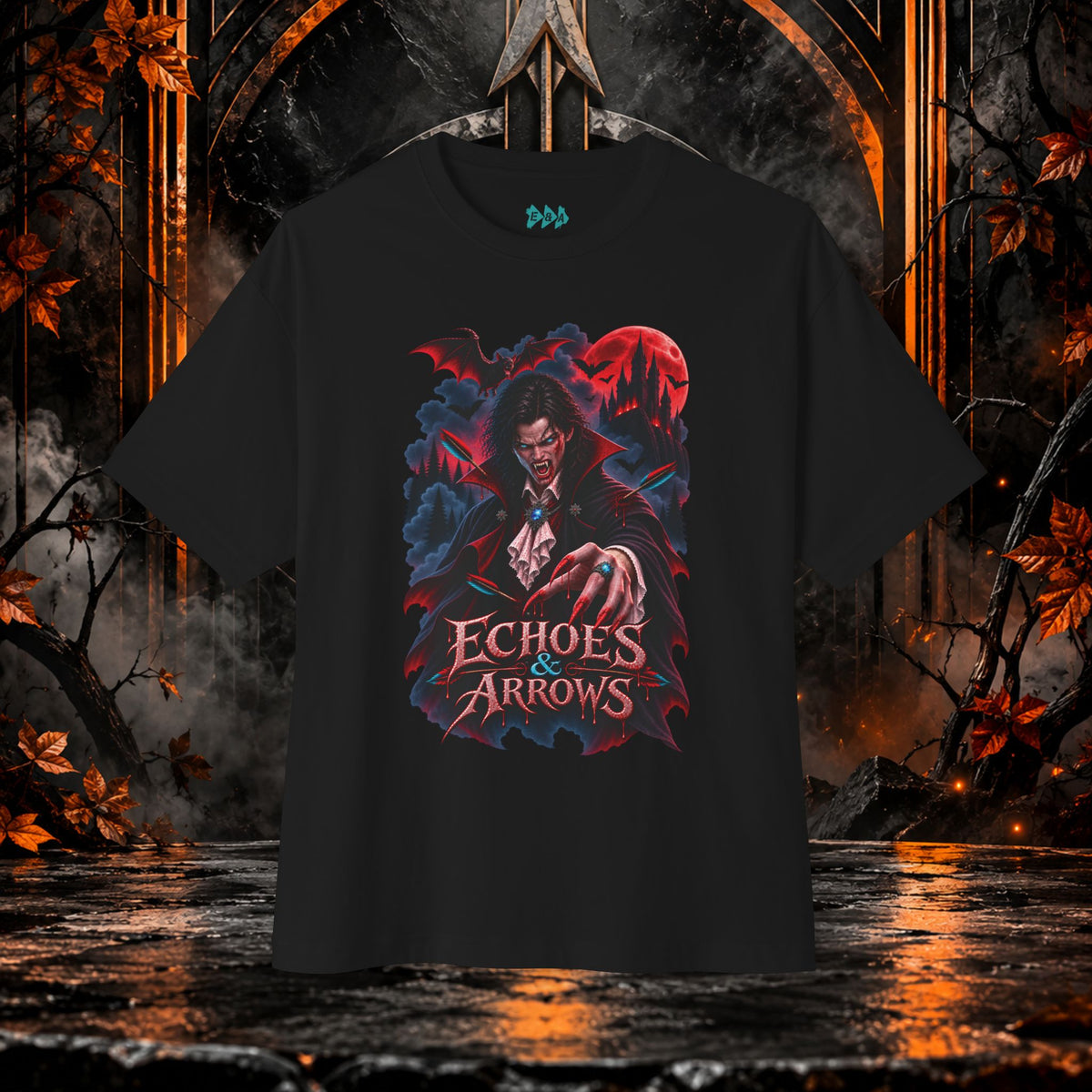 Oversized Boxy Fit -Echoes & Arrows Vampire Graphic Tee