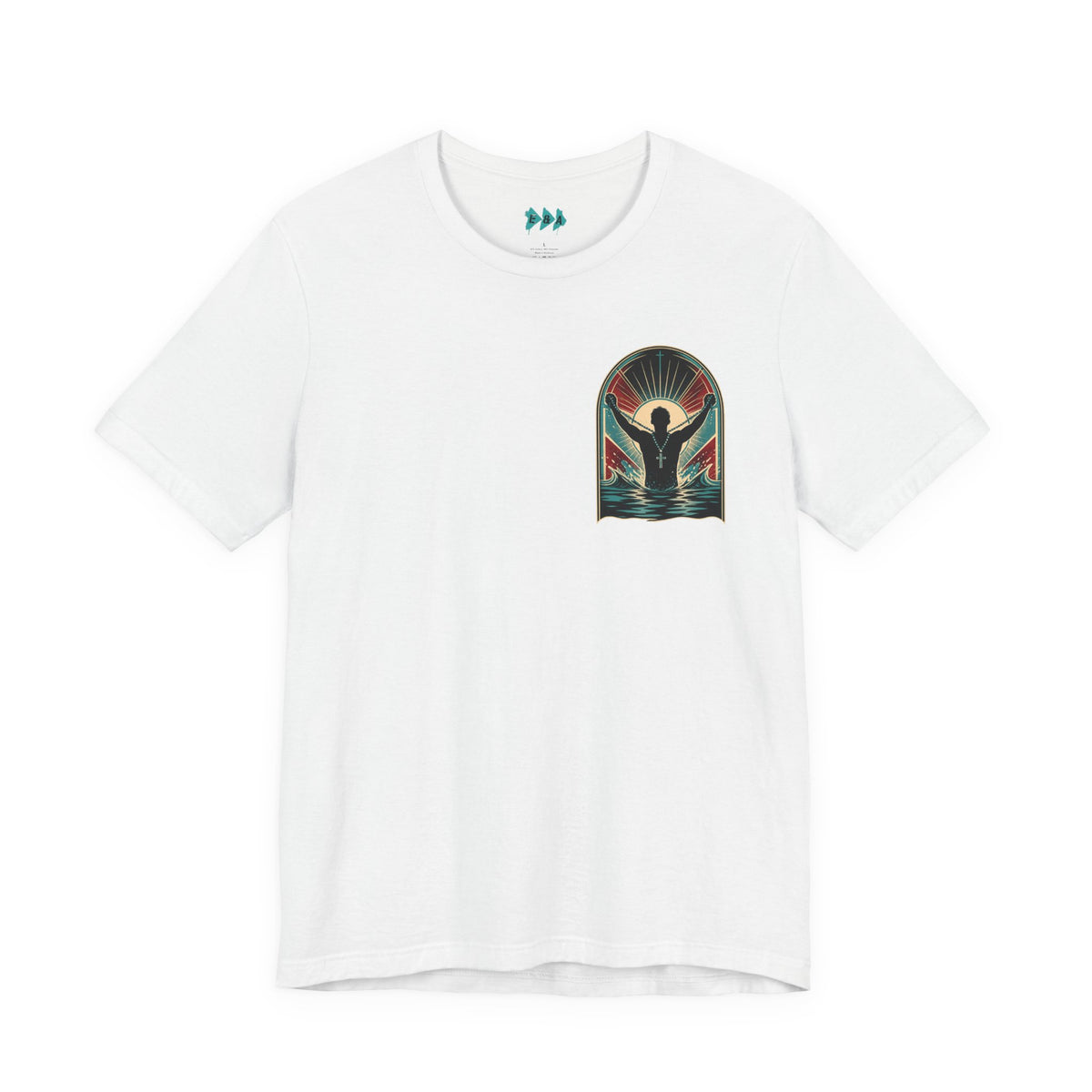 Classic Fit- "Saved" T-Shirt — Raised Hands Silhouette with Cross Retro Graphic