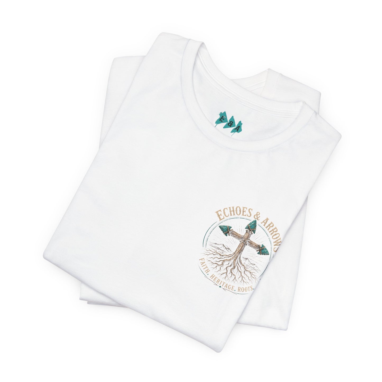Echoes & Arrows 'Faith. Heritage. Roots.' T-Shirt — Tree Cross Logo Tee