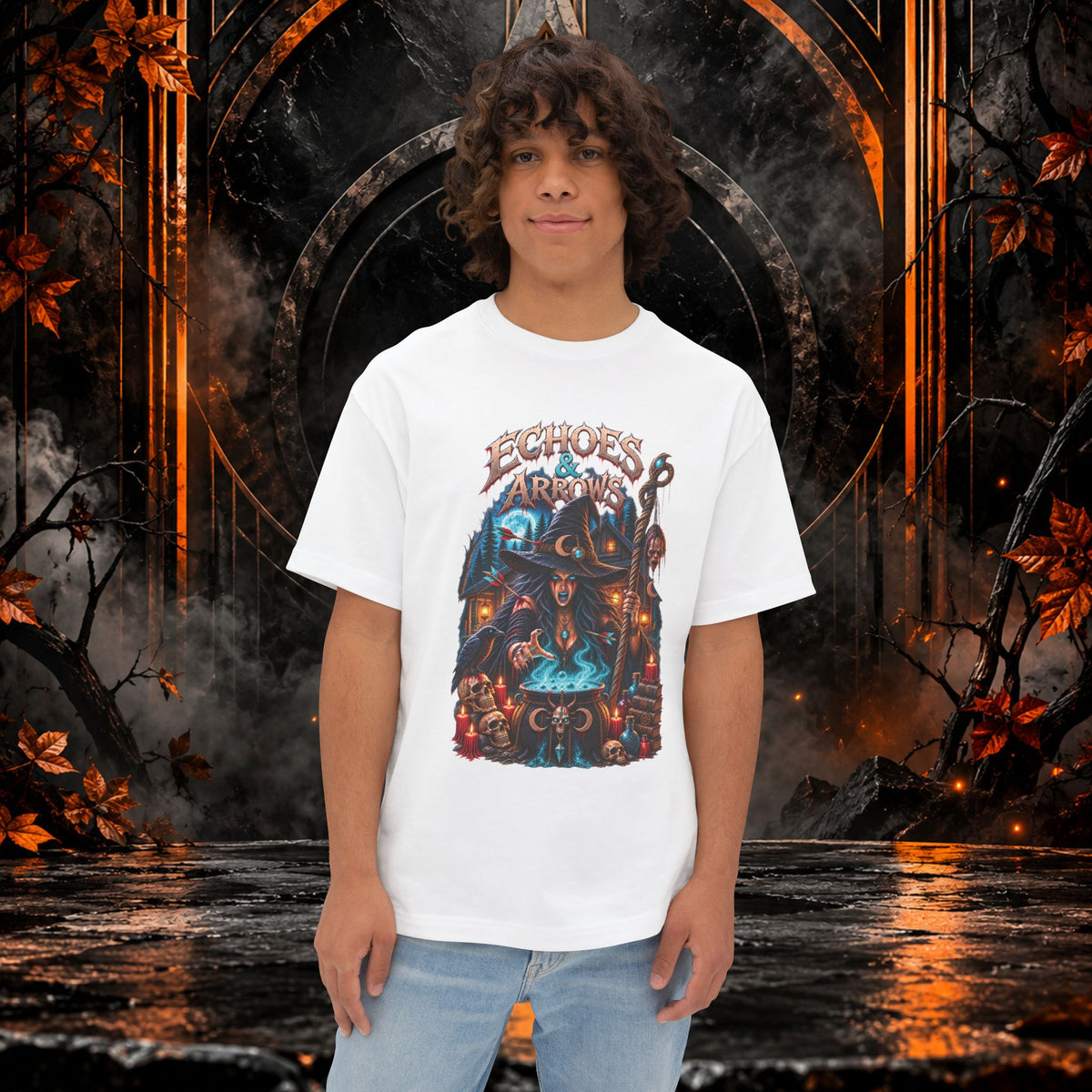 Oversized Boxy Fit -Echoes & Arrows Halloween Witch shirt