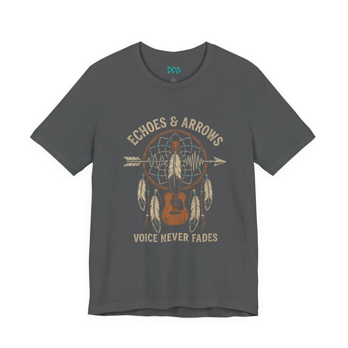 Classic Fit- Echoes & Arrows Acoustic Guitar Dreamcatcher T-Shirt — "Voice Never Fades"