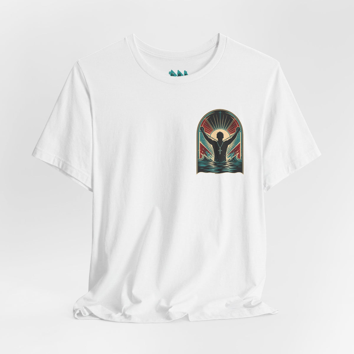 Classic Fit- "Saved" T-Shirt — Raised Hands Silhouette with Cross Retro Graphic