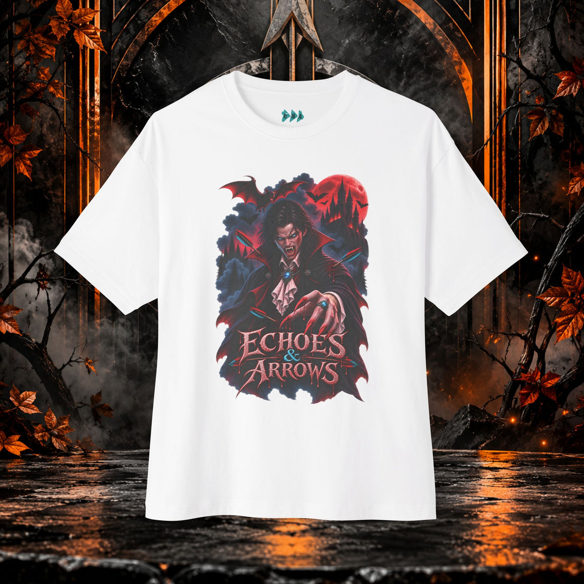 Oversized Boxy Fit -Echoes & Arrows Vampire Graphic Tee