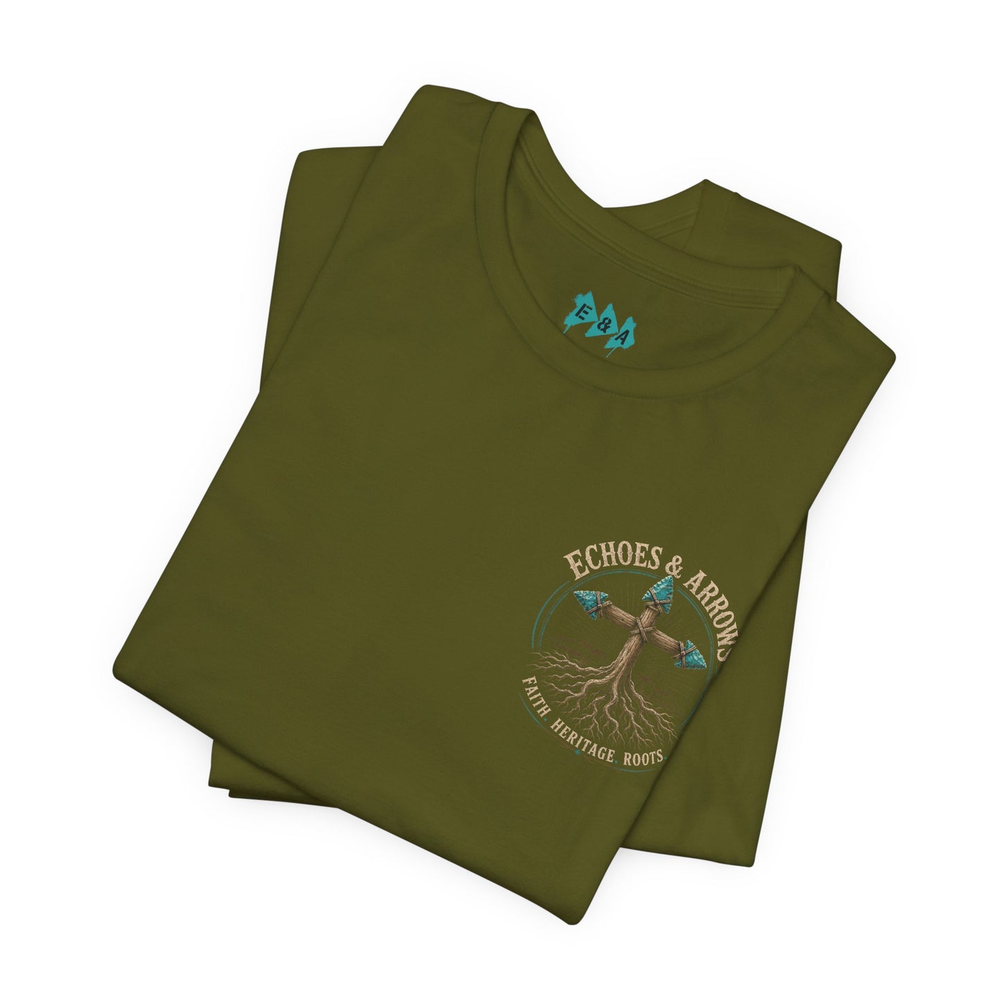 Echoes & Arrows 'Faith. Heritage. Roots.' T-Shirt — Tree Cross Logo Tee