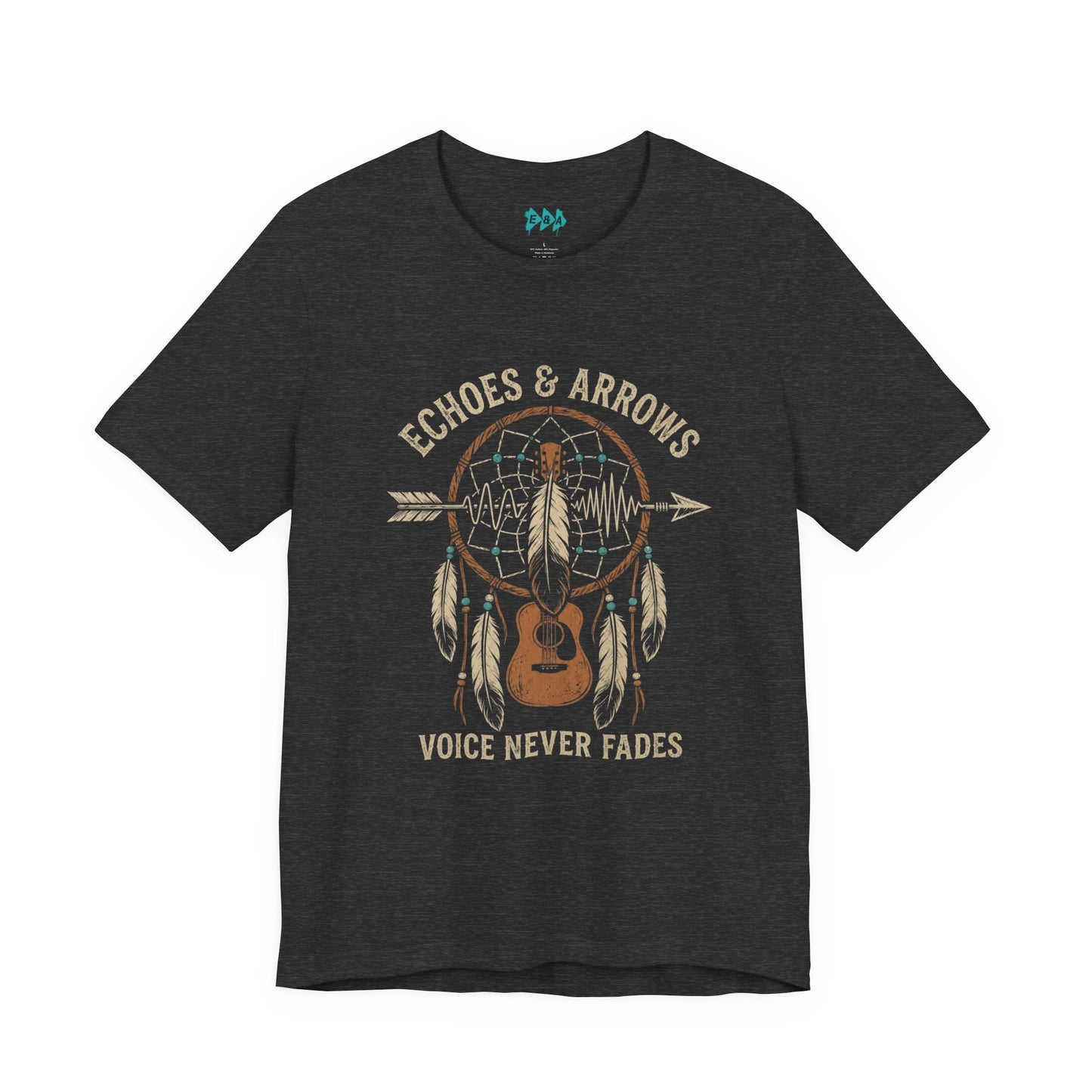 Echoes & Arrows Acoustic Guitar Dreamcatcher T-Shirt — "Voice Never Fades"