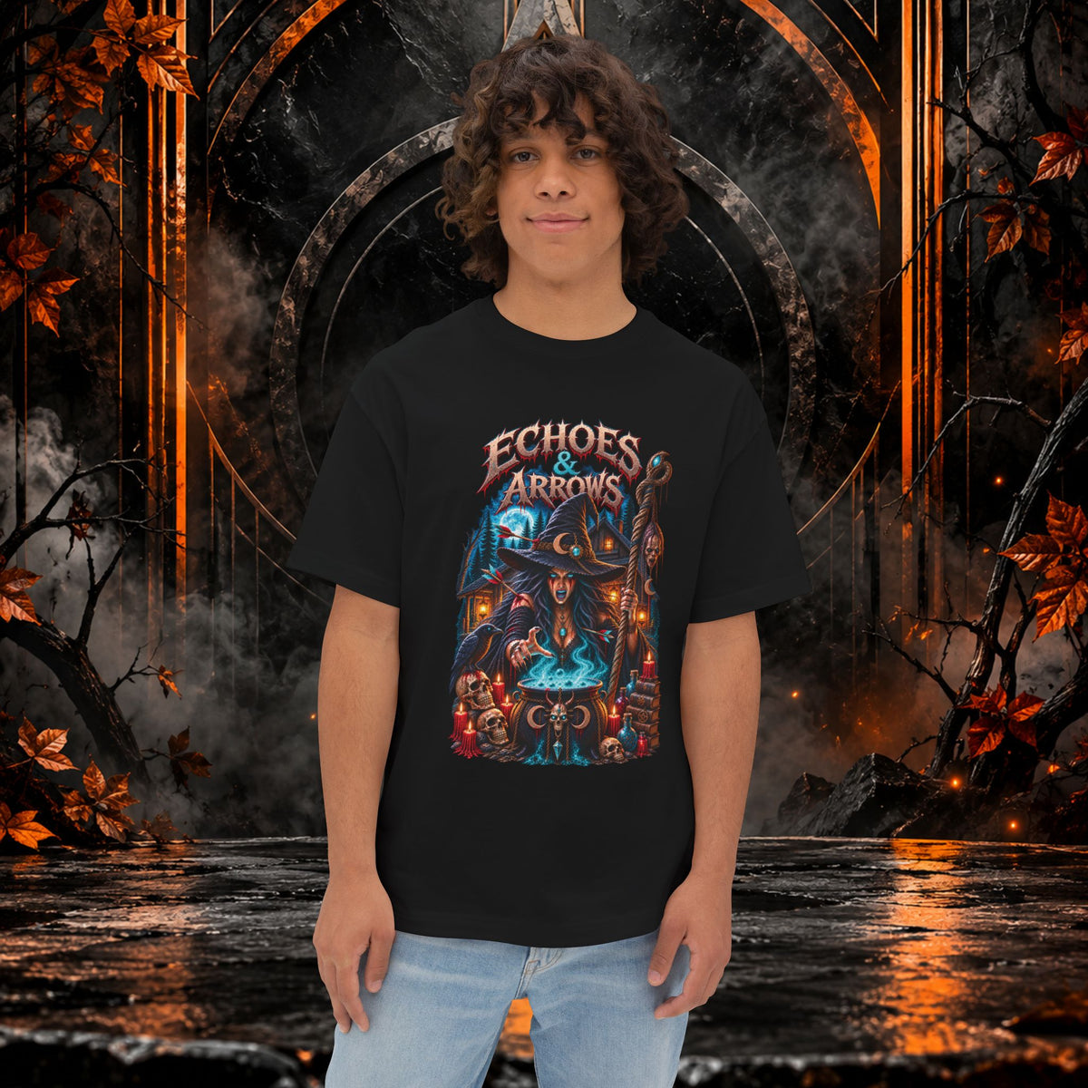 Oversized Boxy Fit -Echoes & Arrows Halloween Witch shirt